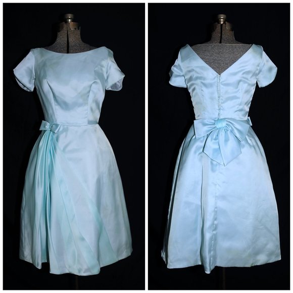 VTG 60's Pastel Turquoise Blue Party Prom Dress - Picture 10 of 14